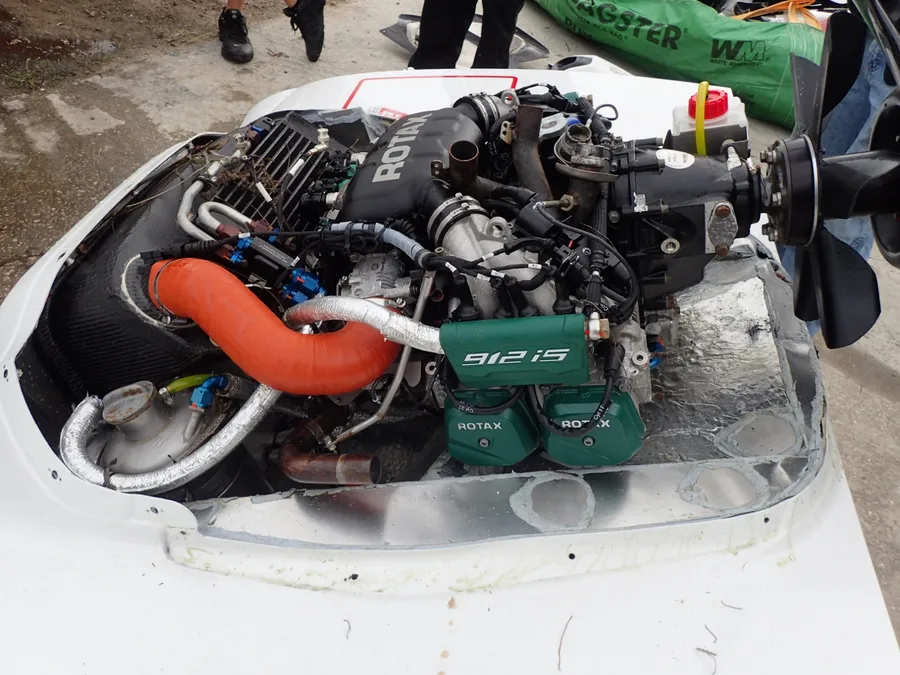 The airplane's Rotax 912 iS engine during post-accident examination